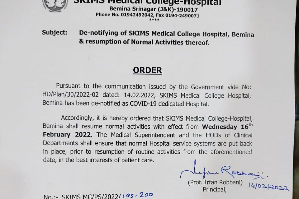 SKIMS Bemina To Resume Normal Activities From Feb 16