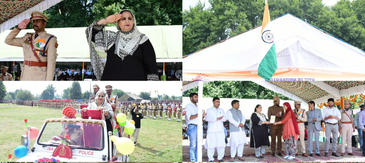 77th Independence Day celebrated with patriotic fervor in Ganderbal;DDC Chairperson unfurls National Flag at Qamaria Ground