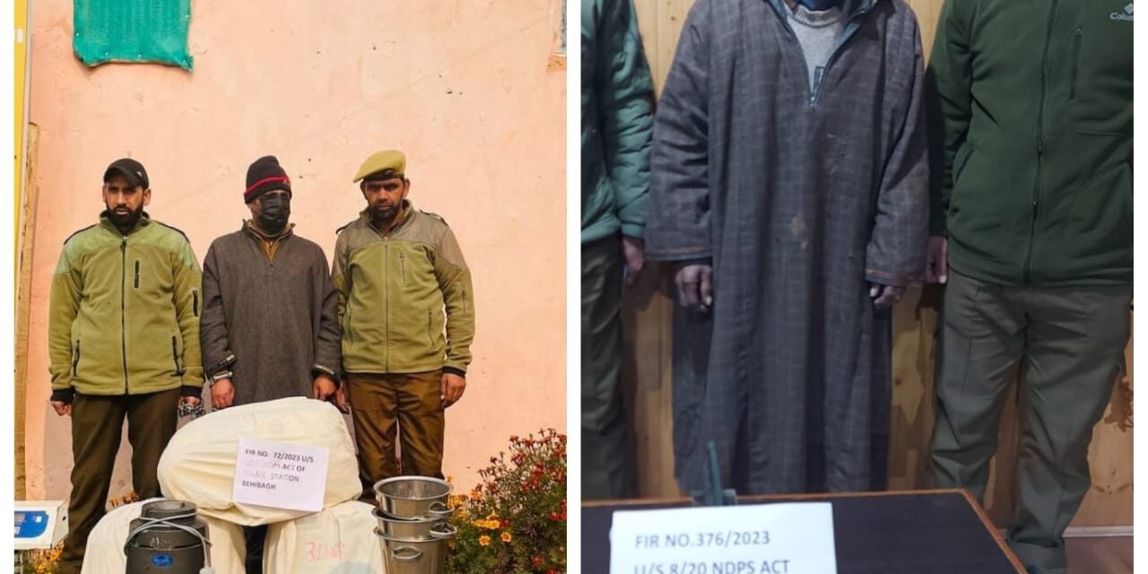 Police arrests 02 drug peddlers in Baramulla & Kulgam; Contraband substances recovered