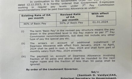 Government of J&K Approves Payment of Dearness Allowance To Employees On Revised Rates