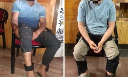 Sopore Police fix GPS tracker anklet on two bailed-out terror associates.