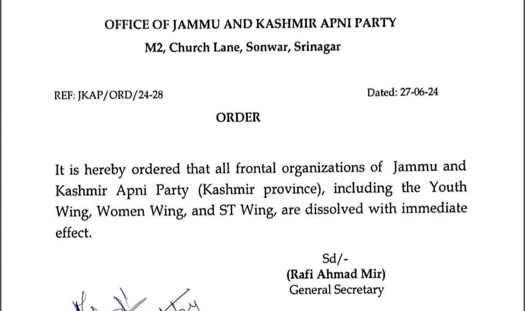 Apni Party Announces Dissolution of All Kashmir Province Organisations