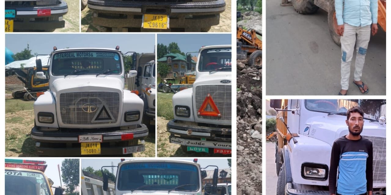 Police seizes 09 vehicles, 02 JCBs for illegal extraction & transportation of minerals in Budgam, 02 drivers arrested