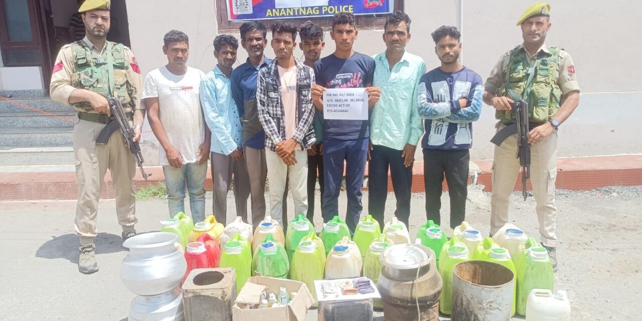 Anantnag Police Busts Illegal Liquor Operation, Seizes Large Cache of Country-Made Liquor