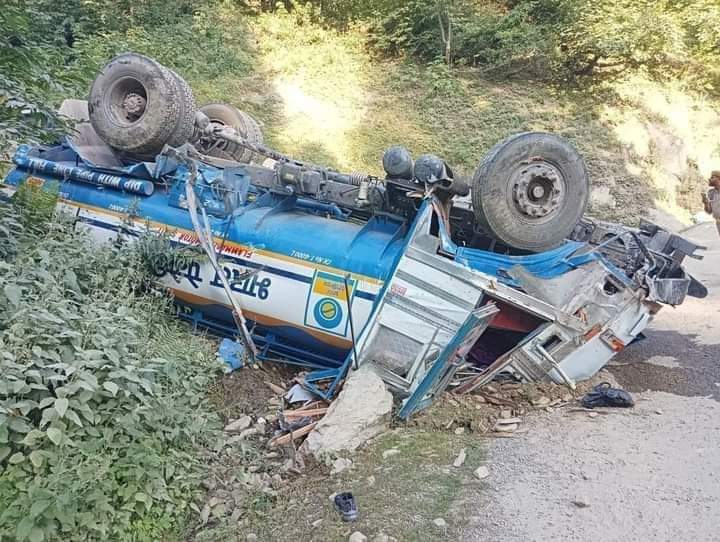 Two dead, one injured as oil tanker plunges into deep gorge near Kupwara’s Machil