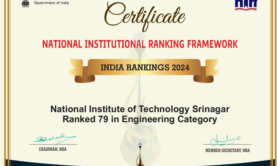 NIT Srinagar secures 79th rank in NIRF engineering category rankings