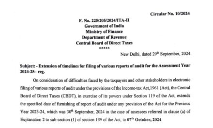 Govt extends I-T audit report filing date to Oct 7