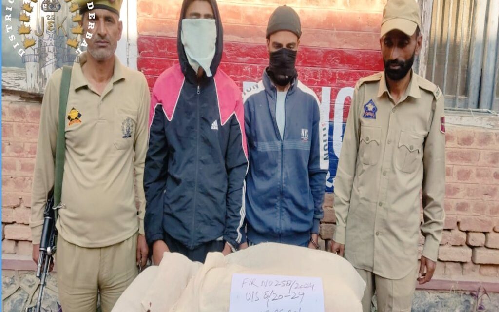 Ganderbal Police arrested 02 notorious drug peddlers; huge contraband substance seized.