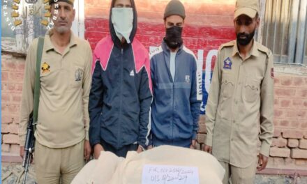 Ganderbal Police arrested 02 notorious drug peddlers; huge contraband substance seized.