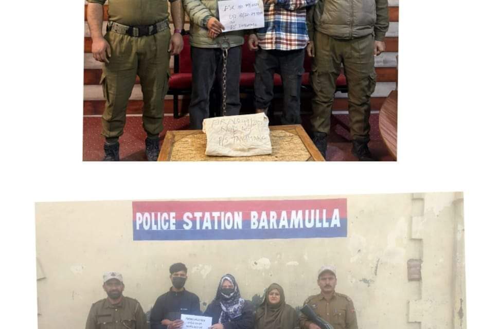 Police arrested 4 drug peddlers in Baramulla; Contraband substance recovered