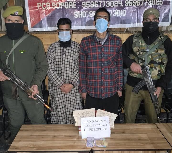 Sopore Police arrested two drug peddlers and recovered Psychotropic Substances.