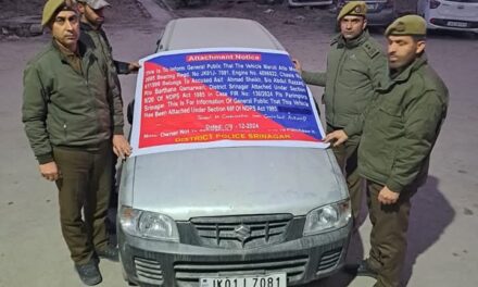 Srinagar Police seizes vehicle of drug peddler acquired from narcotics trade