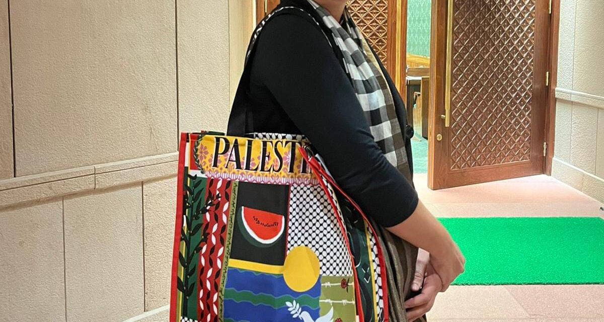 In solidarity with Palestinians, Priyanka carries bag emblazoned with ‘Palestine’ to Parliament