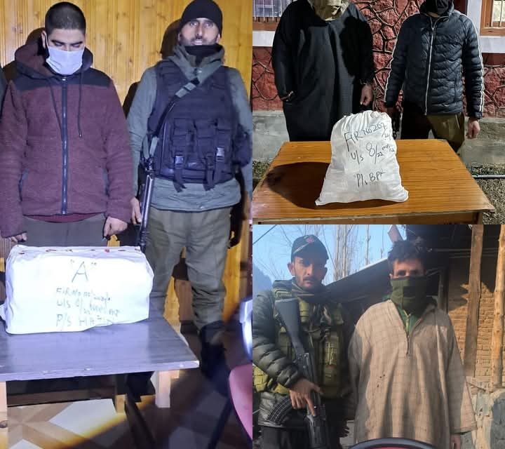 Police arrests three drug peddlers in Bandipora;Huge quantity of Contraband/psychotropic substances recovered