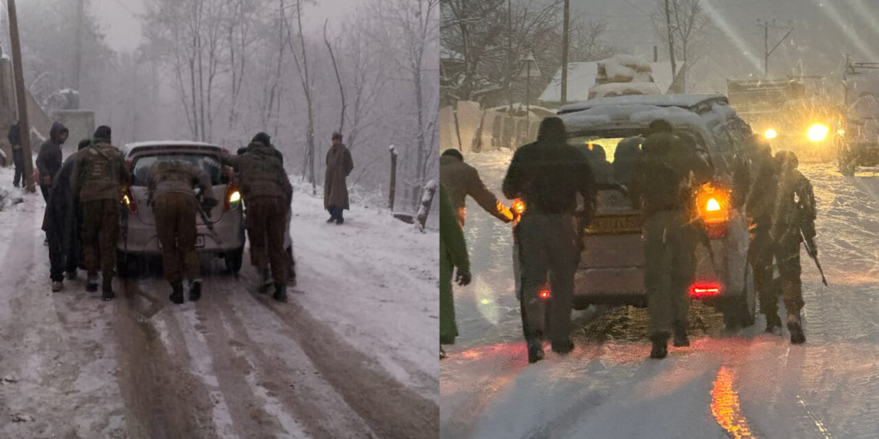 Amid Heavy Snowfall, Ganderbal Police provides helping hand to tourists and General Public.