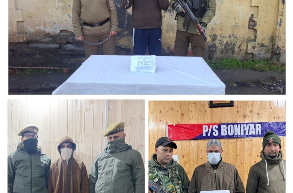 Police arrests 3 drug peddlers in Baramulla; contraband substances recovered