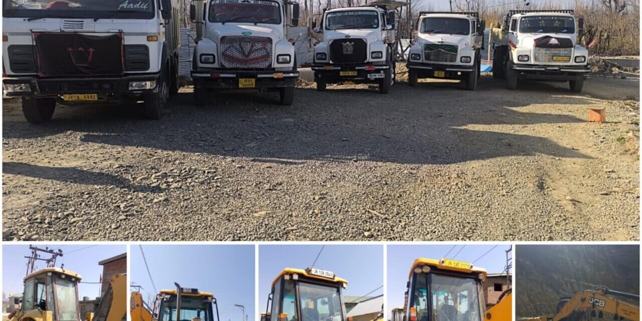 Police Conducts Night-Long Crackdown Against Illegal Mining; 7 Dumpers, 5 Tippers, 4 JCBs and 1 LNT Seized In Pulwama