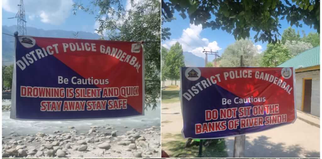 Ganderbal Police Installs Safety Banners Along Nallah Sindh Ahead of Eid-ul-Adha