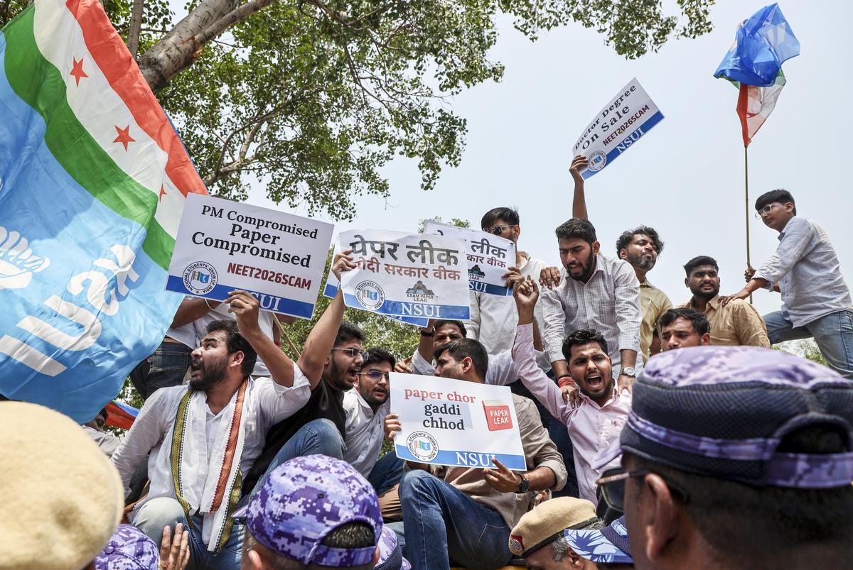 NSUI protests after NTA cancels NEET-UG 2026 over paper leak