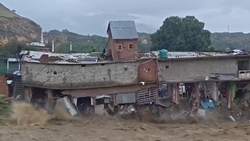 Municipal Shopping Complex In Beerwah Washed Away As Floodwaters Inundate Town