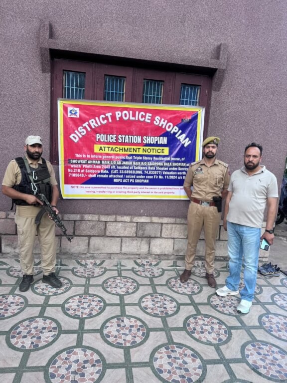 J&K police attaches residential house acquired through proceeds of drug trafficking in Shopian