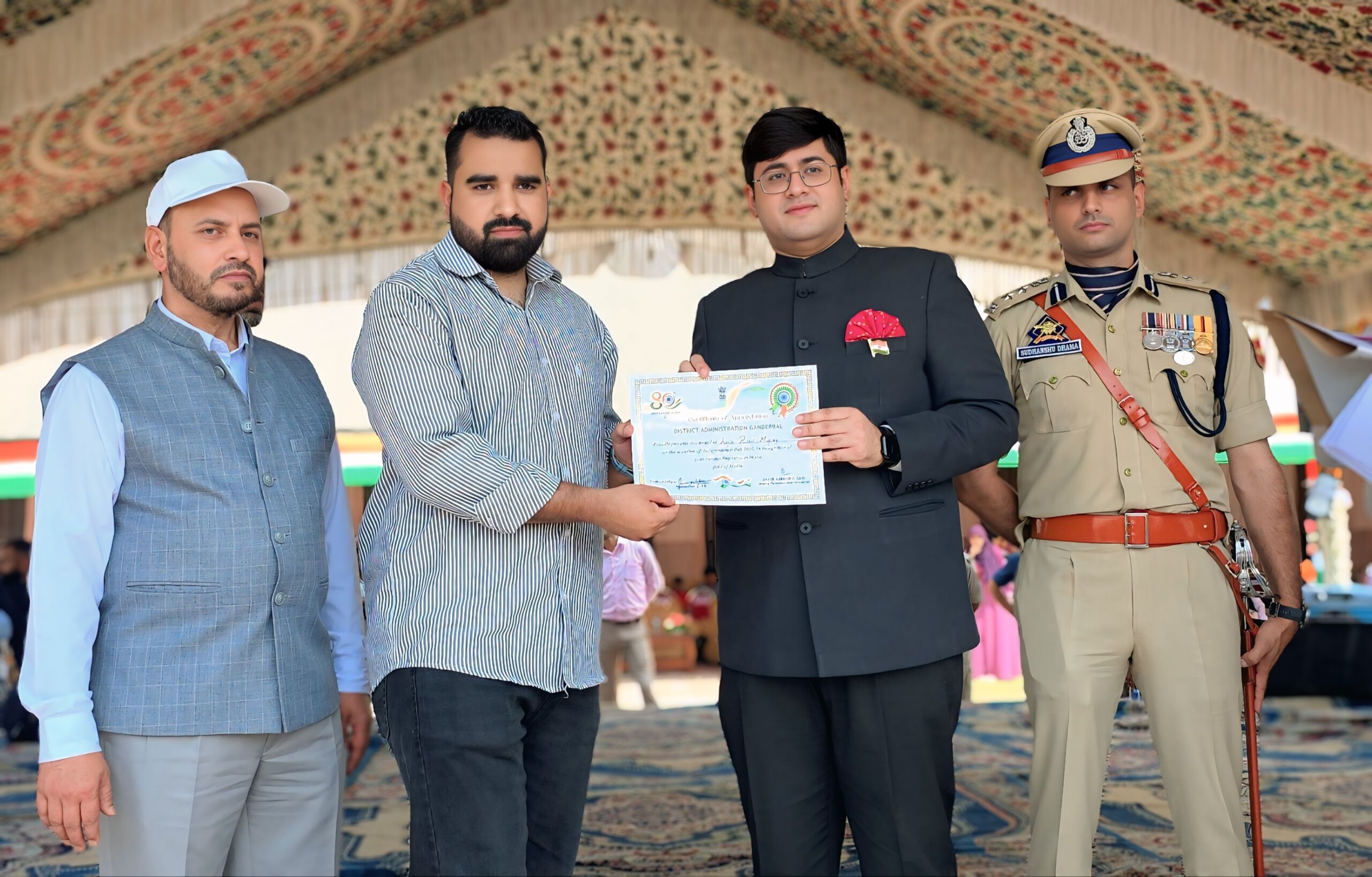 Aqib Rasool, Chief Editor KNZ & The Media Journal, Honoured by Ganderbal Administration on Independence Day