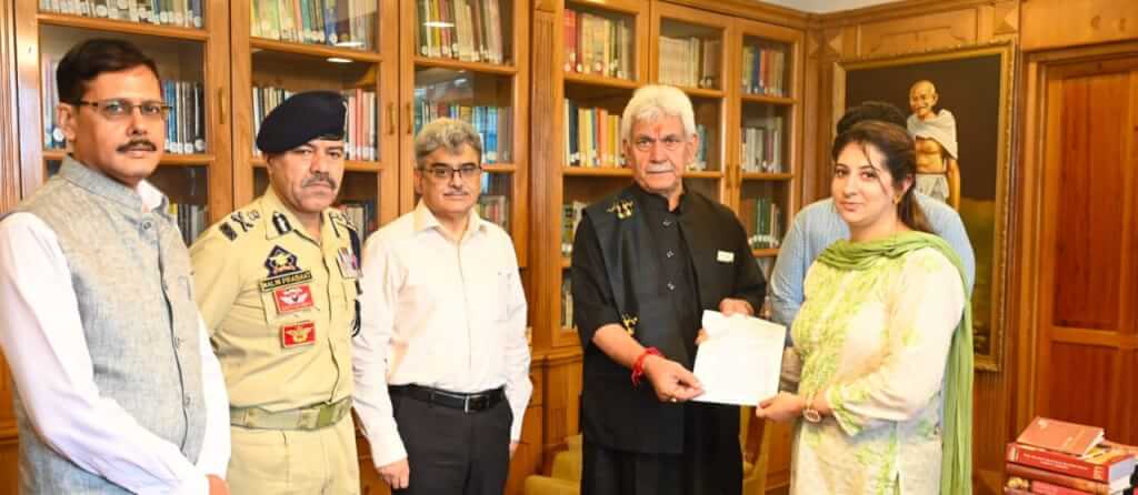 LG Manoj Sinha Hands Over Compassionate Appointment Letter to Wife of Martyred J&K Police Inspector Masroor Ali Wani