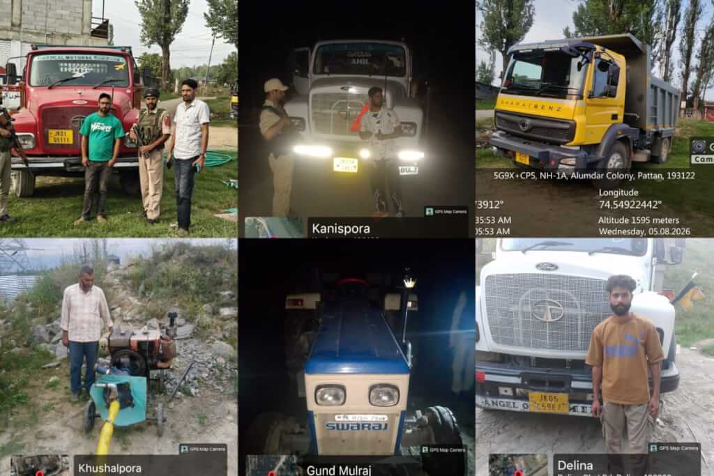 9 Vehicles, Water Motor Seized in Two-Day Illegal Mining Crackdown in Baramulla; ₹1.75 Lakh Fine Recovered
