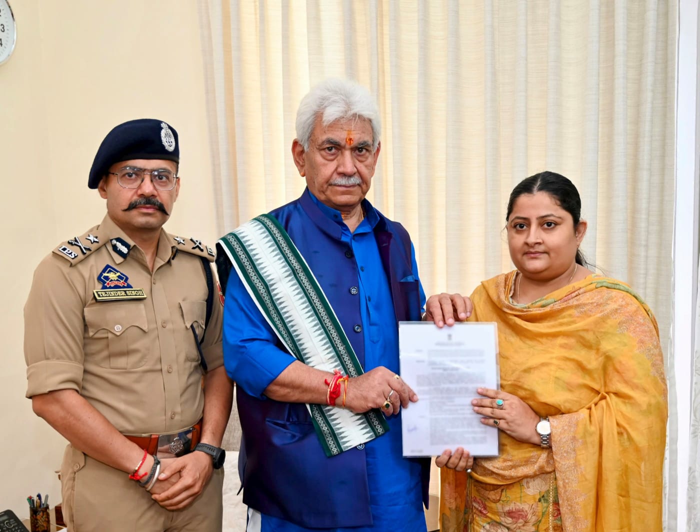 Lieutenant Governor hands over appointment letter to deceased PSI Sachin Verma’s Wife