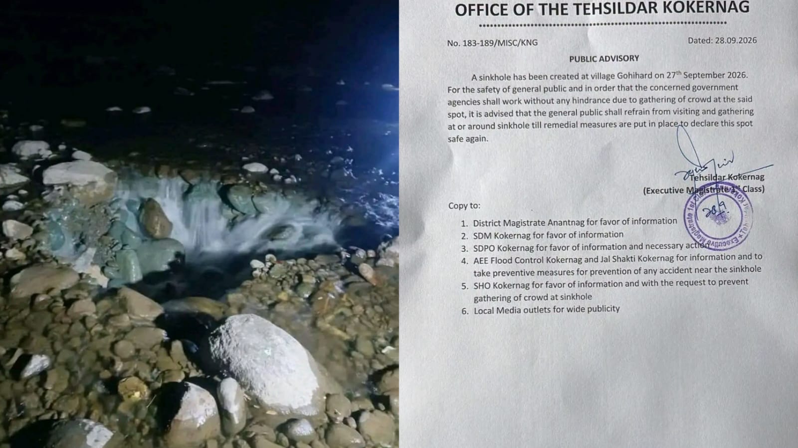 Admin Bars Public From Visiting Sinkhole Site In Kokernag